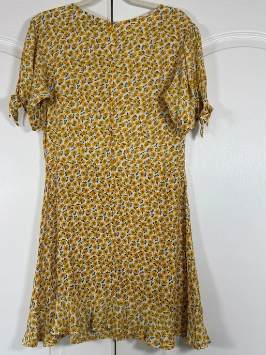 Faithfull the Brand Daphne Mini Dress Sz 8 Yellow Floral Rayon Summer Dress EUC - Picture 5 of 11